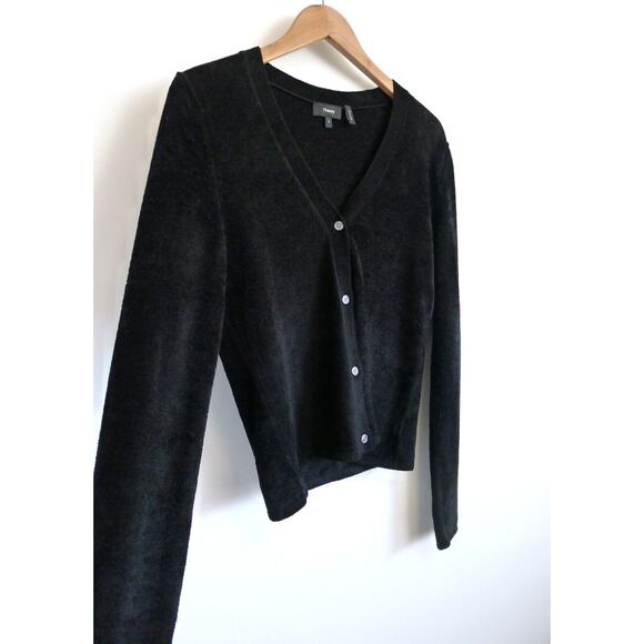 THEORY Black Velvet Rib Knit V-Neck Cardigan Sweater Top Net-A-Porter S $295 - Picture 7 of 12